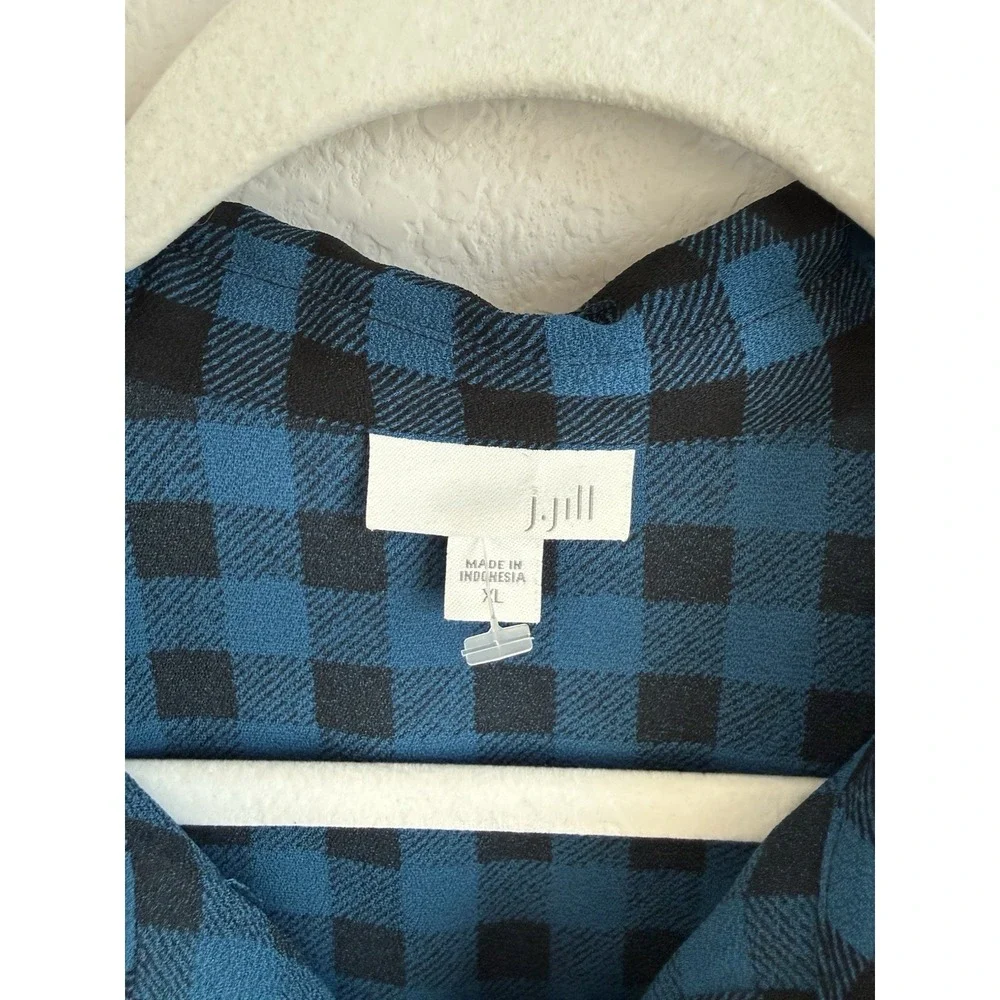 J.Jill Women's Blue Black Buffalo Check Plaid Layered Size XL Shirt‎ Dress Tunic